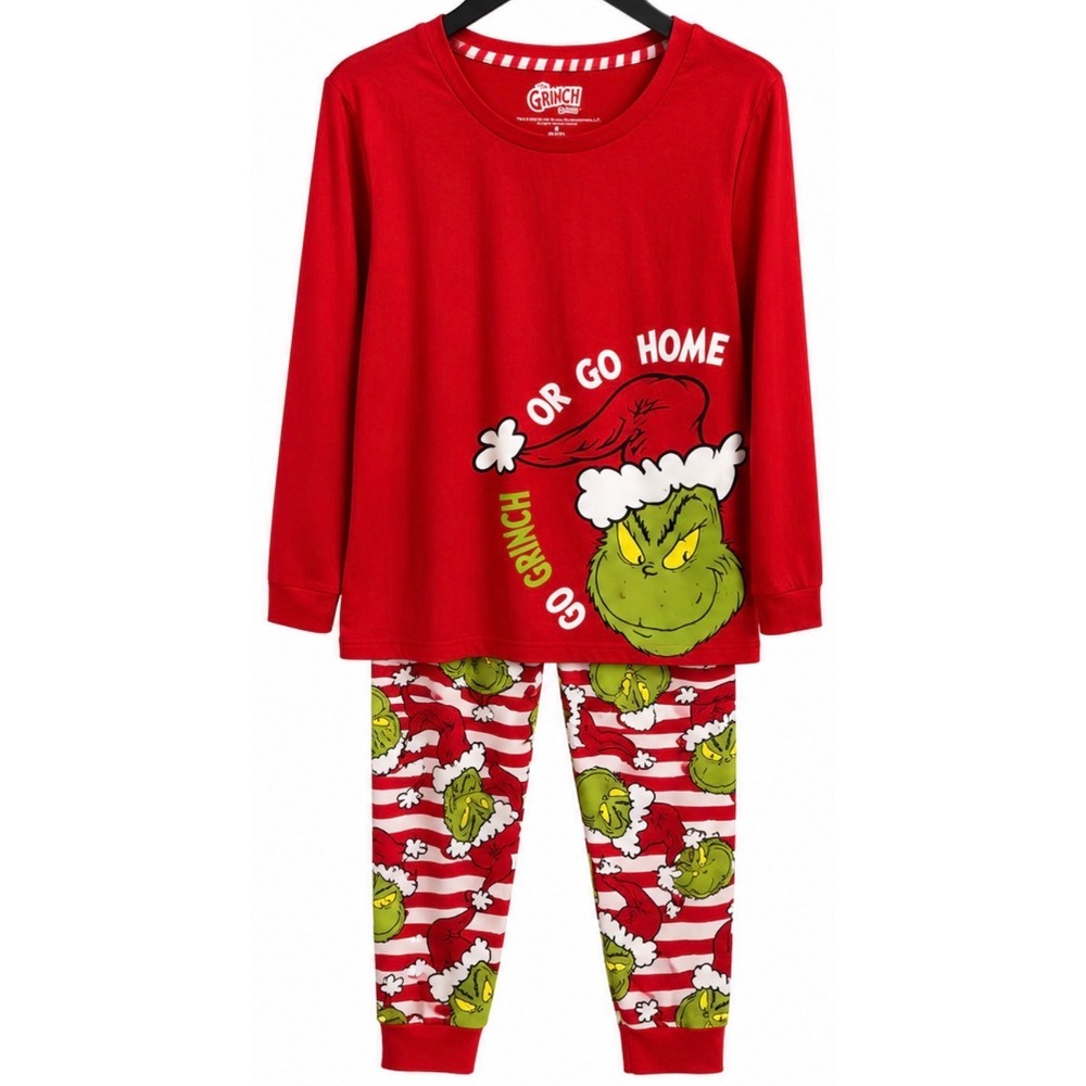 The Grinch Dr Seuss Red Christmas Pajama Set Top Joggers LZ44103SB Womens M 8-10
